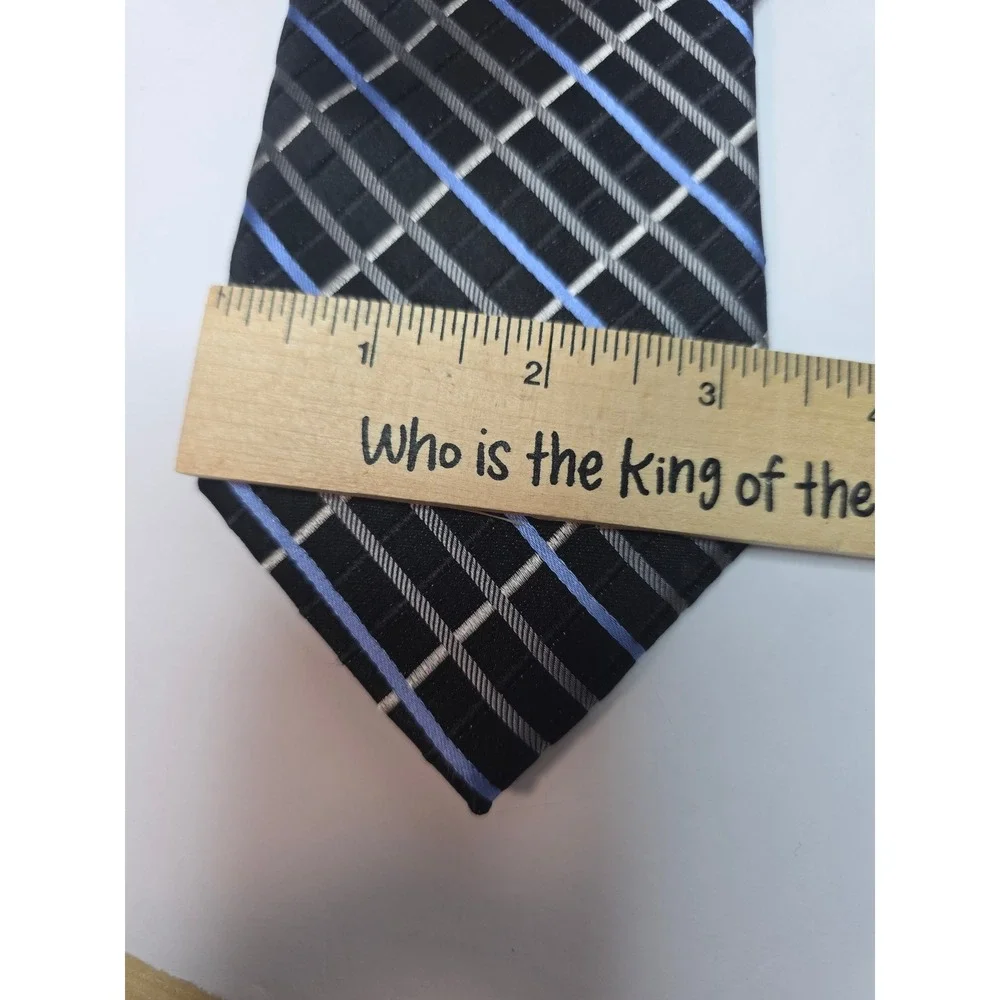 Saddlebred NWT M's Silk Necktie BlackBlueSilverPlaid GridStripedStain Resistant